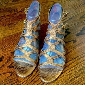 Women’s Brown/Copper Snake Skin Wedge Sandals